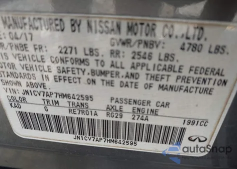 2017 Infiniti Q50 2.0T Premium из США, поврежденный, VIN JN1CV7AP7HM642595